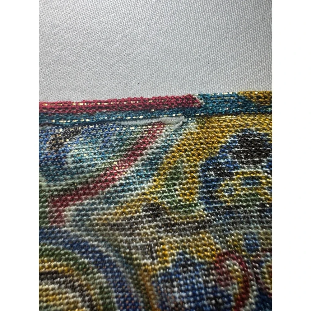 Vintage Metallic Gold Paisley Scarf Blue Red Green Lurex Square Head Wrap 28x28